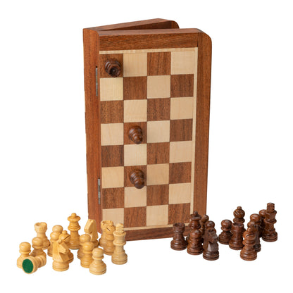 WE Games Travel Magnetic Wood Folding Chess Set, 7 inches