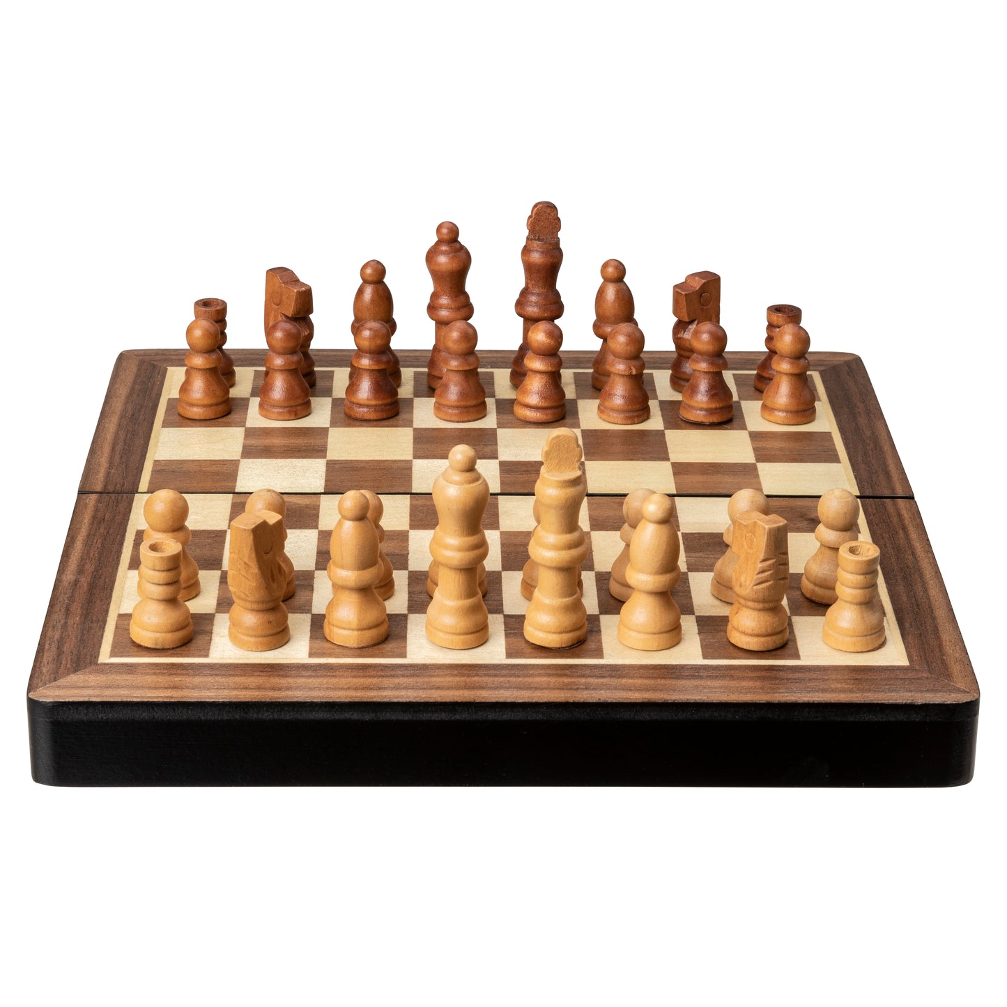 Magnetic Folding Walnut Stained Wood Chess Set - 8 in.