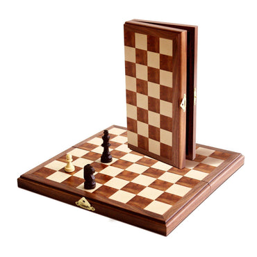 WE Games Magnetic Folding Walnut Wood Travel Chess Set - 11 in.