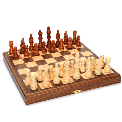 WE Games Magnetic Folding Walnut Wood Travel Chess Set - 11 in.