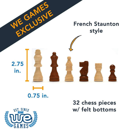 WE Games Classic Staunton Wood Chess Set - 12 in. Board, 2.75 in. King