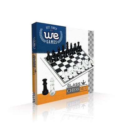 WE Games Black and Clear Glass Chess Set, 13.75 in. Board, 3 in. King