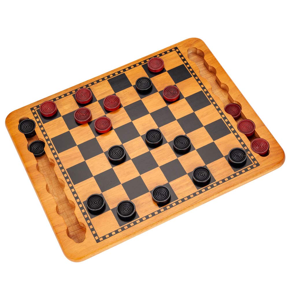 WE Games 14.5 in. Red and Black Solid Wood Checkers Set, Grooves in Board