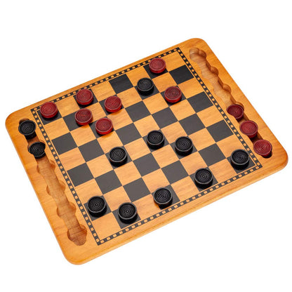 WE Games 14.5 in. Red and Black Solid Wood Checkers Set, Grooves in Board