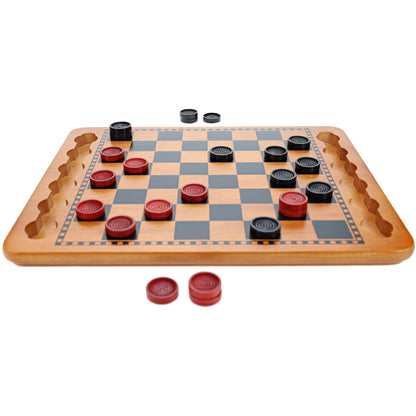 WE Games 14.5 in. Red and Black Solid Wood Checkers Set, Grooves in Board