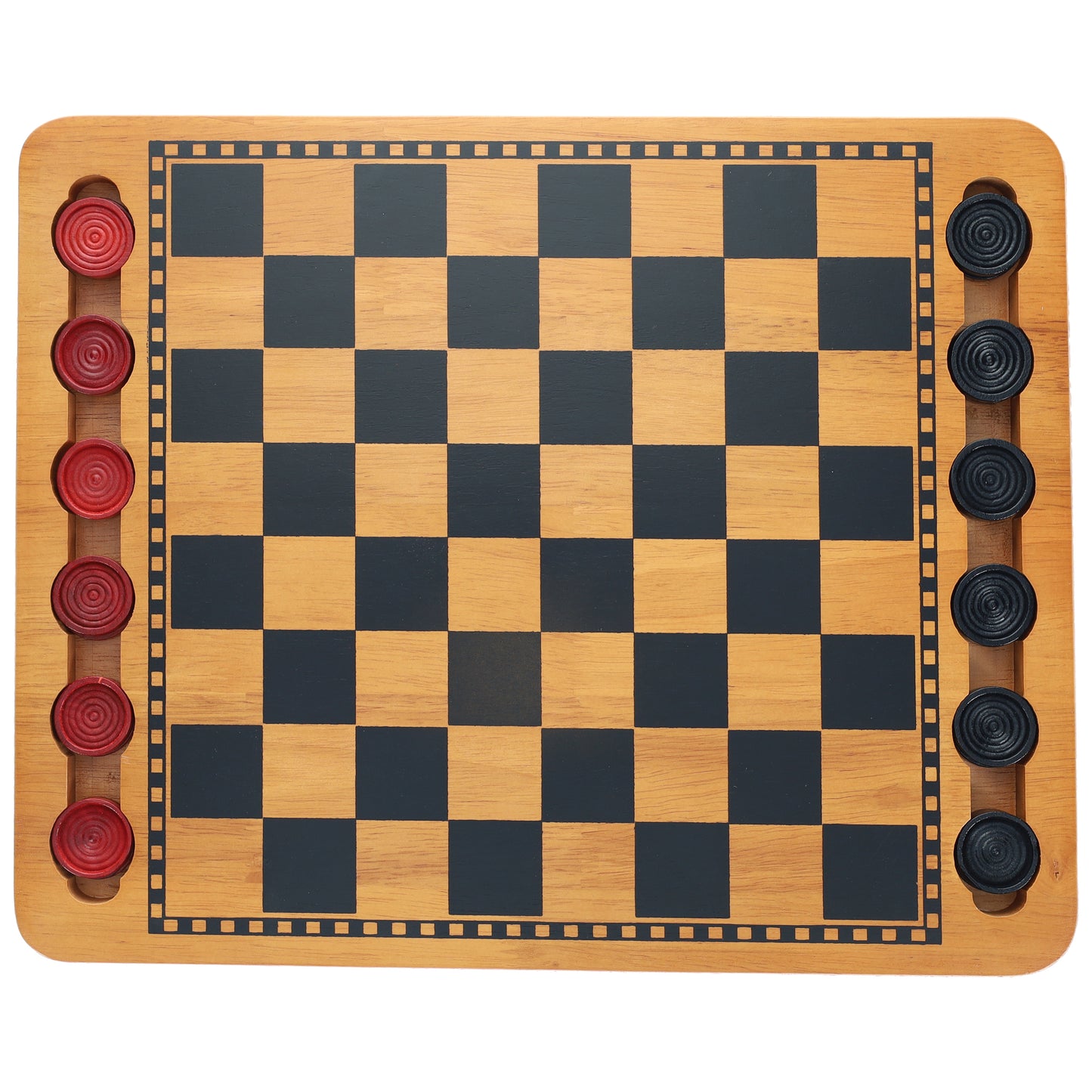14.5 in. Red and Black Solid Wood Checkers Set