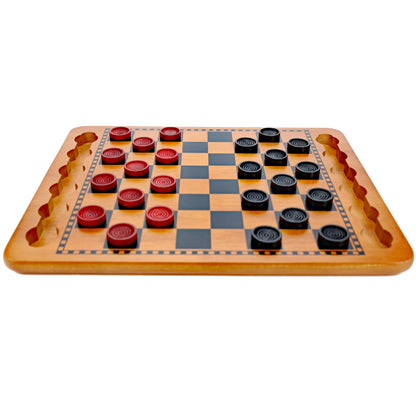 WE Games 14.5 in. Red and Black Solid Wood Checkers Set, Grooves in Board