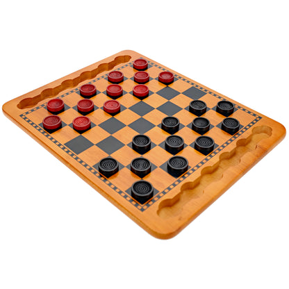 WE Games 14.5 in. Red and Black Solid Wood Checkers Set, Grooves in Board