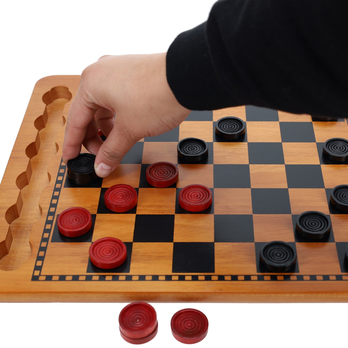 14.5 in. Red and Black Solid Wood Checkers Set