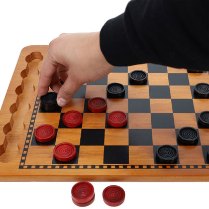 14.5 in. Red and Black Solid Wood Checkers Set