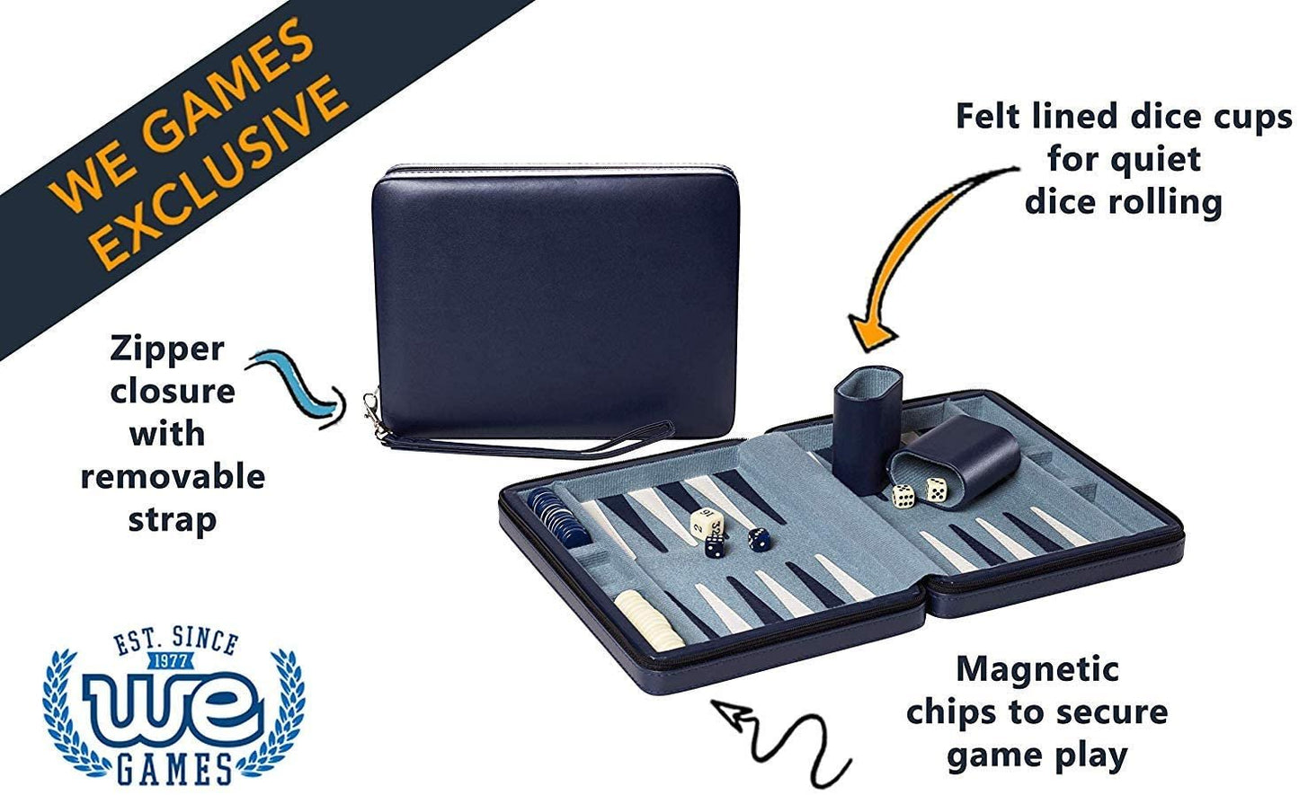 WE Games Magnetic Backgammon Set with Leatherette Case and Carrying Strap - Travel Size