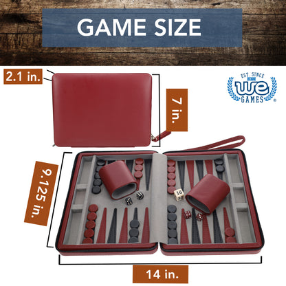 WE Games Magnetic Backgammon Set with Leatherette Case and Carrying Strap - Travel Size