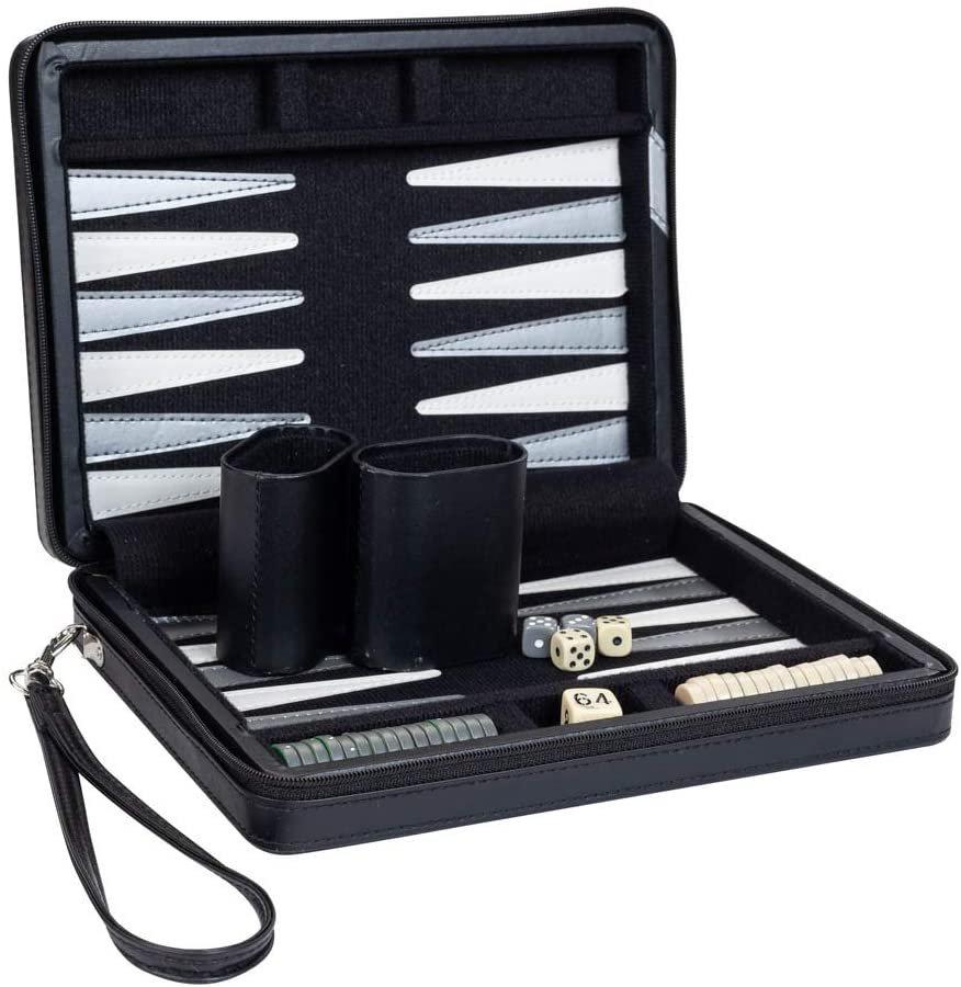 WE Games Magnetic Backgammon Set with Leatherette Case and Carrying Strap - Travel Size