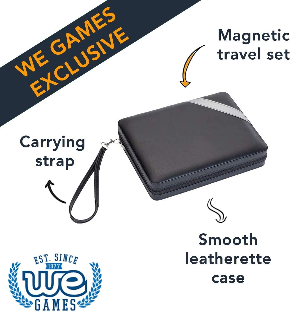 WE Games Magnetic Backgammon Set with Leatherette Case and Carrying Strap - Travel Size