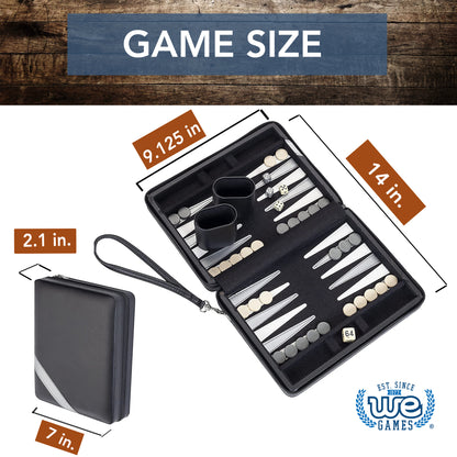 WE Games Magnetic Backgammon Set with Leatherette Case and Carrying Strap - Travel Size