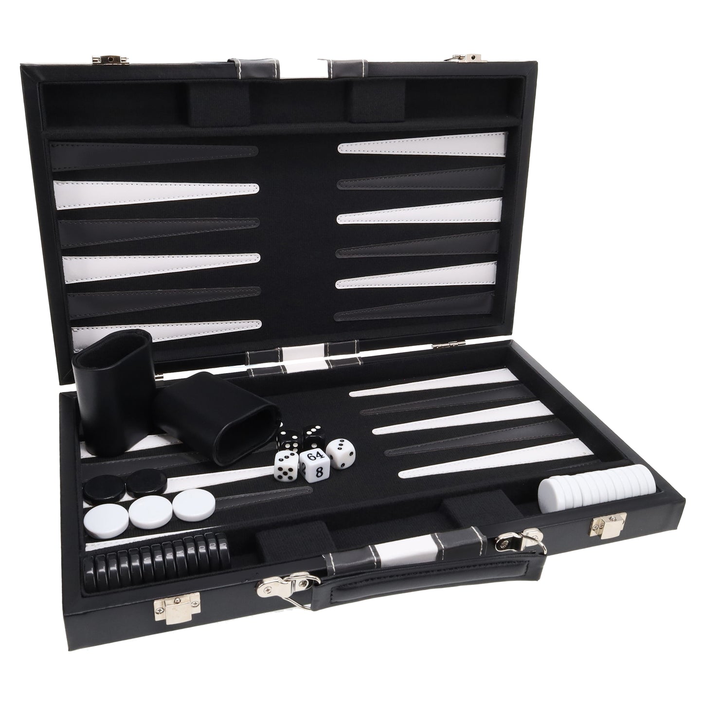 WE Games Black with Stripe Leatherette Backgammon Set, 14.75 x 9.75 in. closed