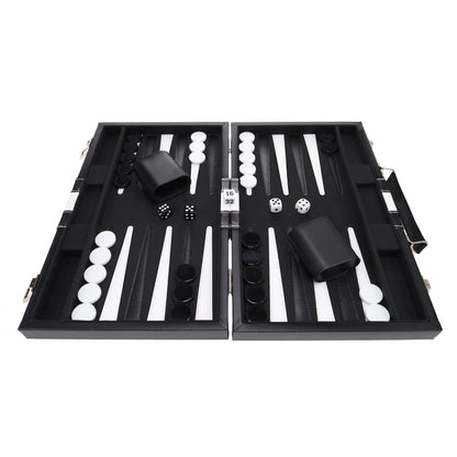 WE Games Black with Stripe Leatherette Backgammon Set, 14.75 x 9.75 in. closed