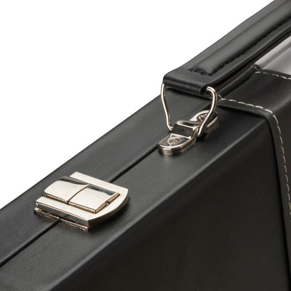 WE Games Black with Stripe Leatherette Backgammon Set, 14.75 x 9.75 in. closed