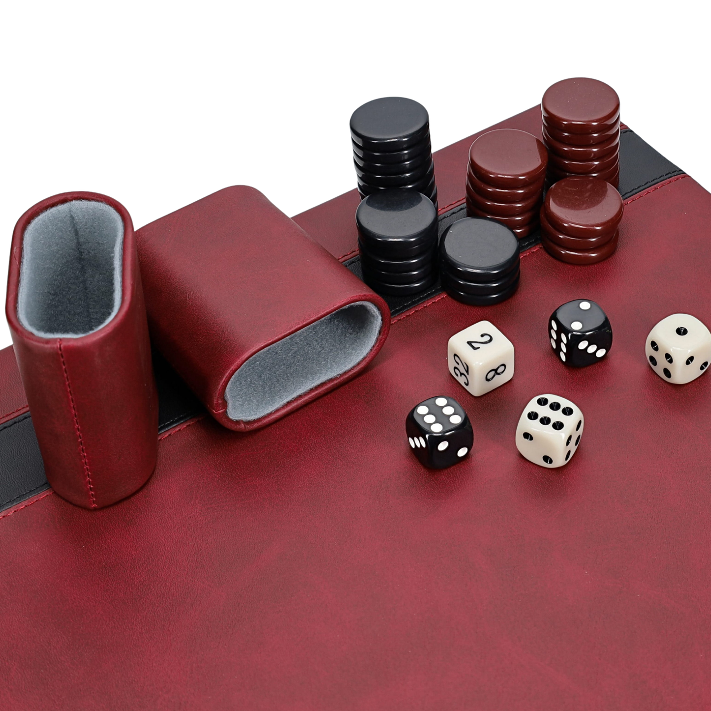 WE Games Burgundy/Black Leatherette Backgammon Set, 14.75 x 9.75 in. closed