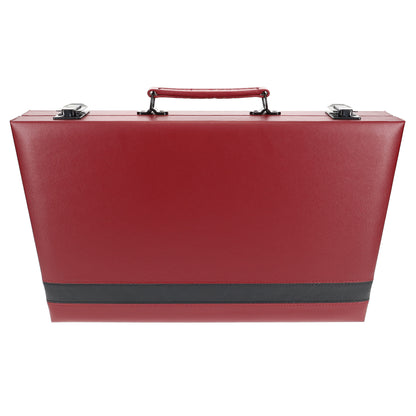 WE Games Burgundy/Black Leatherette Backgammon Set, 14.75 x 9.75 in. closed