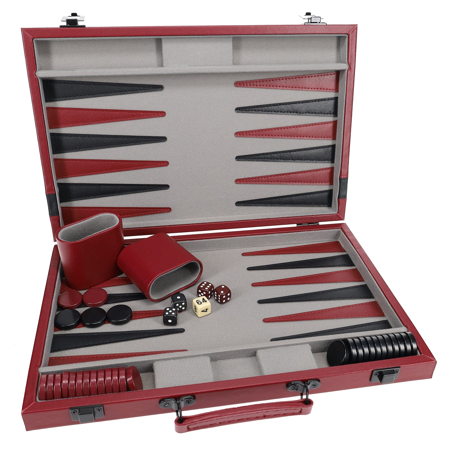 WE Games Burgundy/Black Leatherette Backgammon Set, 18 x 11 in. closed