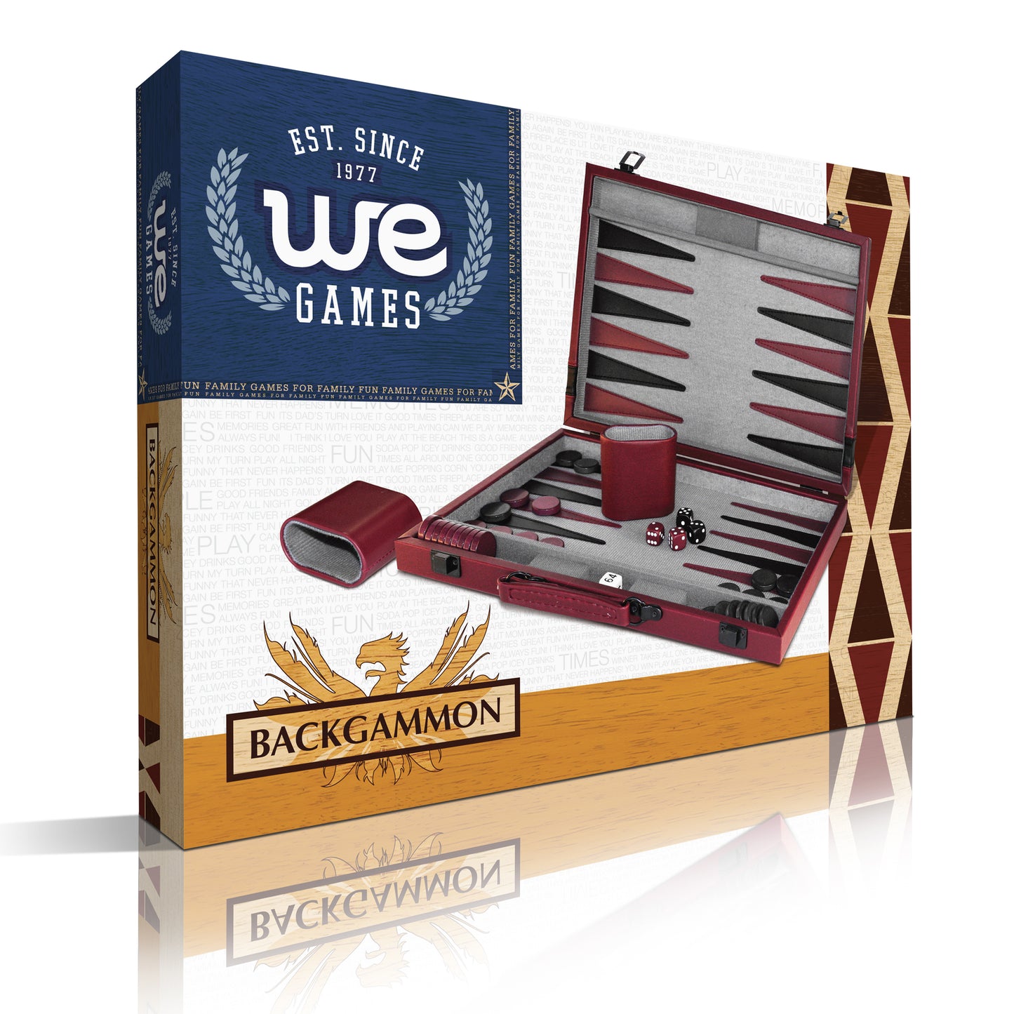 WE Games Burgundy/Black Leatherette Backgammon Set, 18 x 11 in. closed