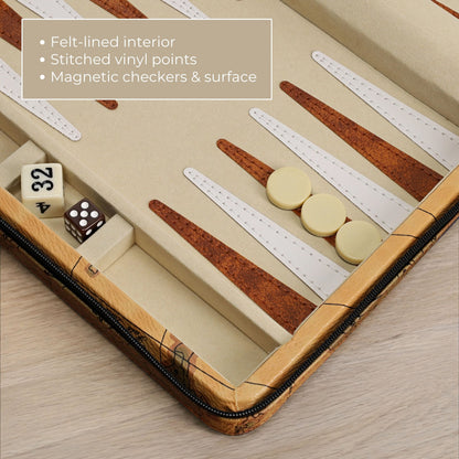 WE Games Magnetic Backgammon Set with Leatherette Case and Carrying Strap - Travel Size