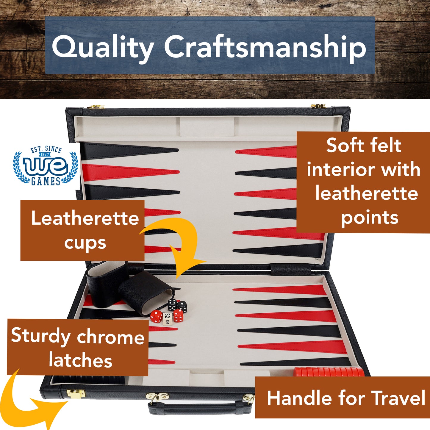 WE Games Tan Map Style Leatherette Backgammon Set, 18 x 11 in. closed