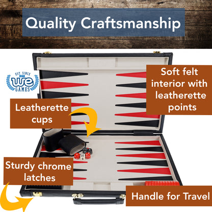 WE Games Tan Map Style Leatherette Backgammon Set, 14.75 x 9.75 in. closed