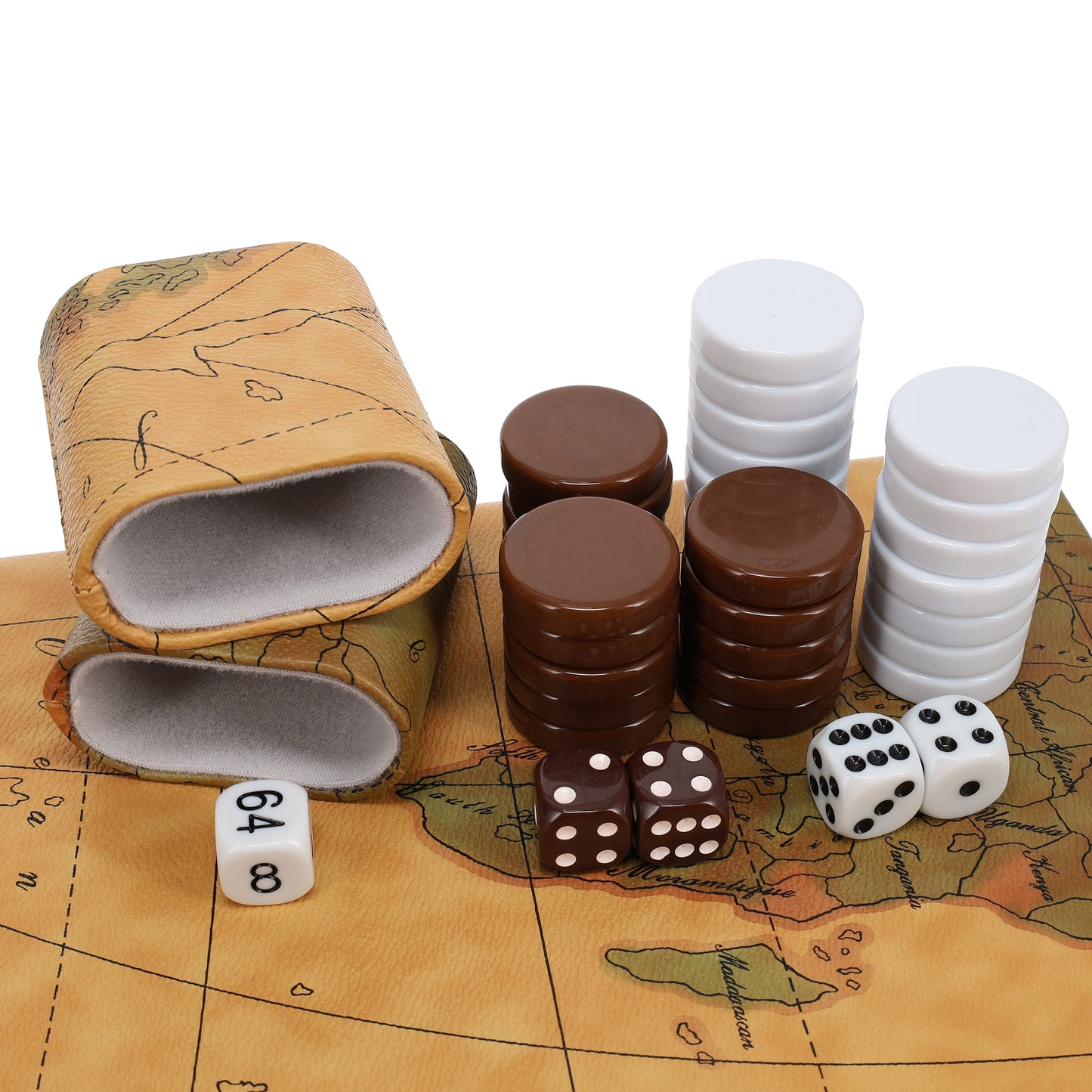 WE Games Tan Map Style Leatherette Backgammon Set, 18 x 11 in. closed