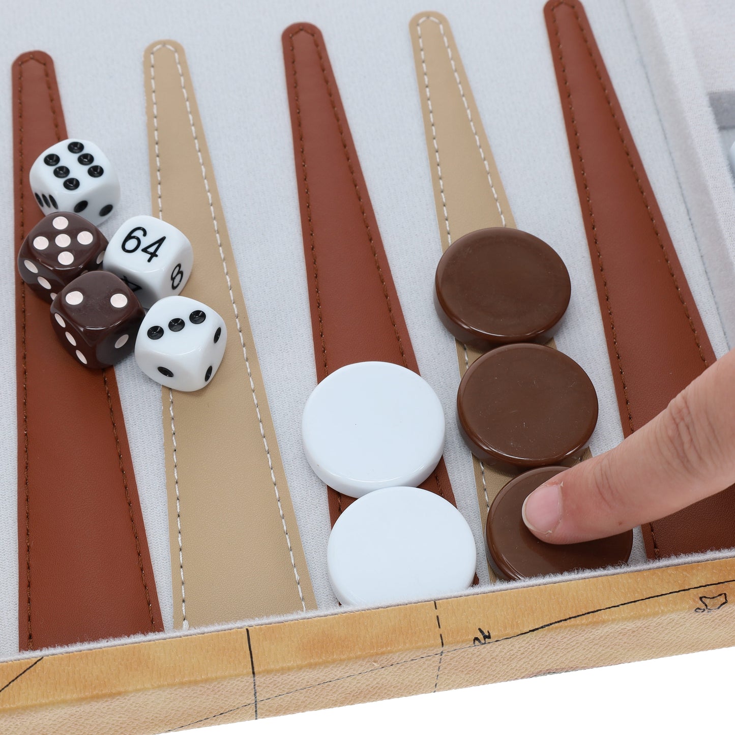 Tan Map Style Leatherette Backgammon Set, 14.75 x 9.75 in.