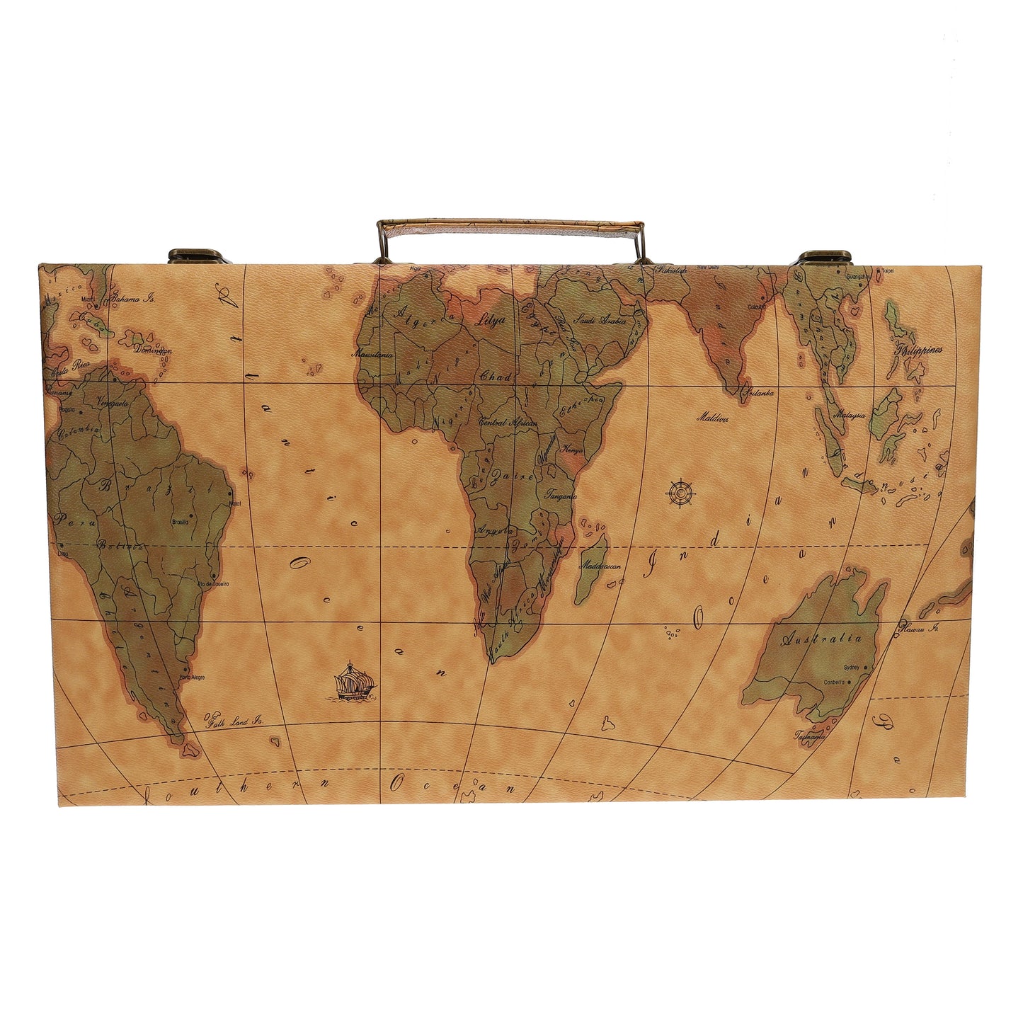 WE Games Tan Map Style Leatherette Backgammon Set, 18 x 11 in. closed