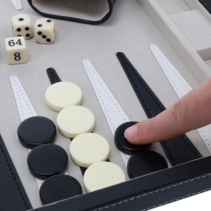 WE Games Elegant Black Leatherette Backgammon Set, 14.75 x 9.75 in. closed