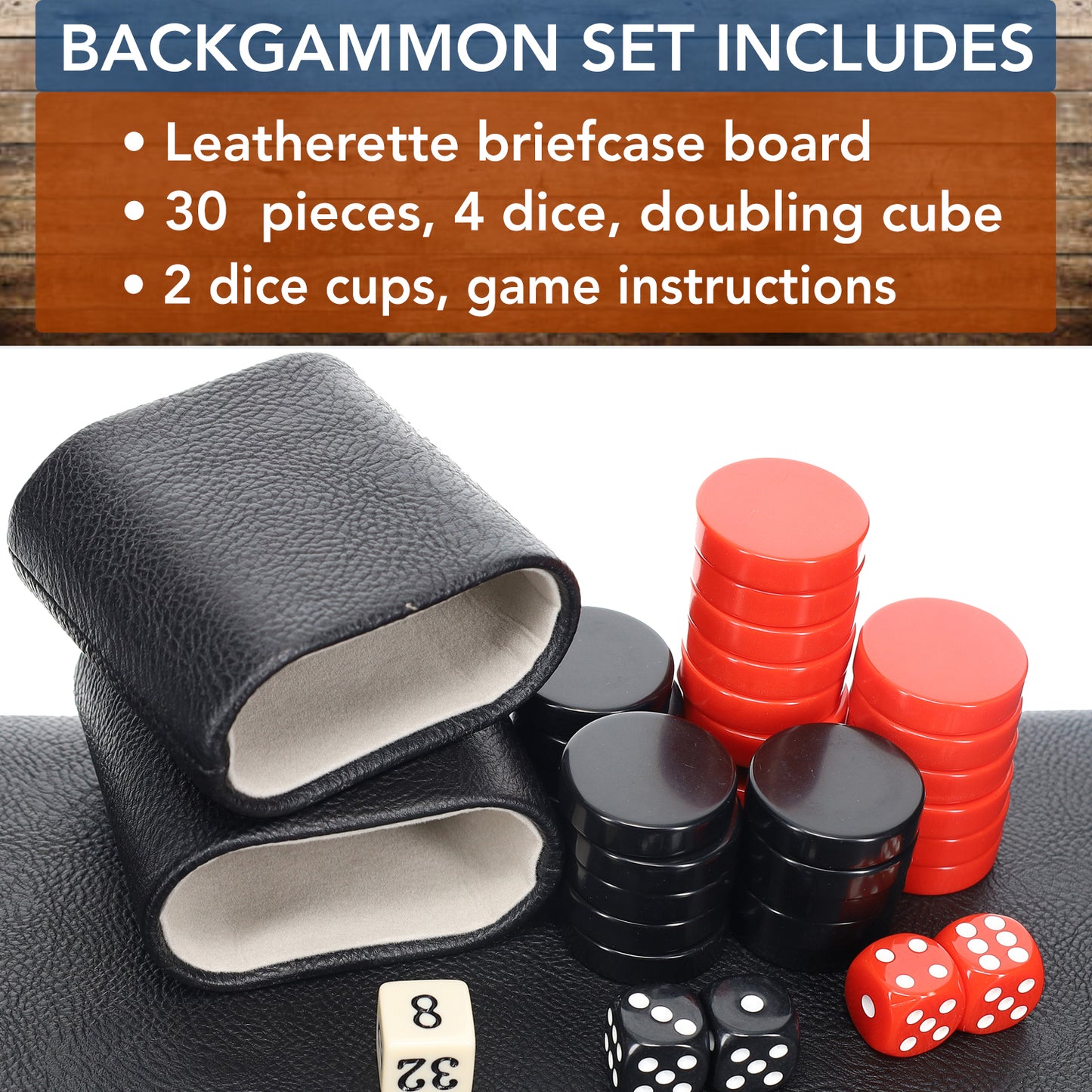Elegant Leatherette Backgammon Set - 18 x 11 in.