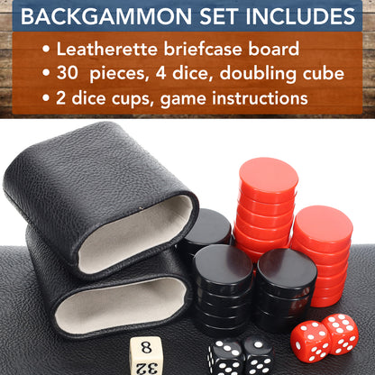 Elegant Leatherette Backgammon Set - 18 x 11 in.