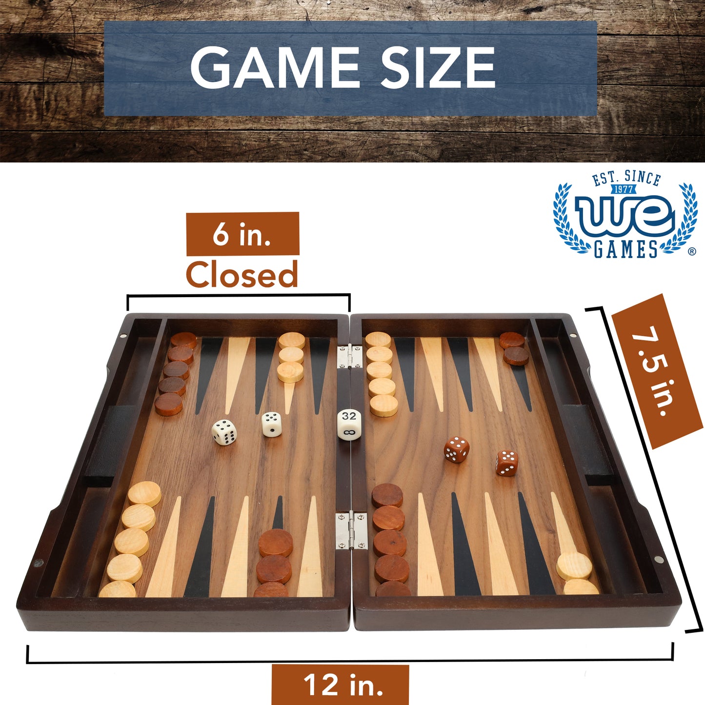 WE Games Backgammon Set with Walnut Stain Wood Case - 12 in.