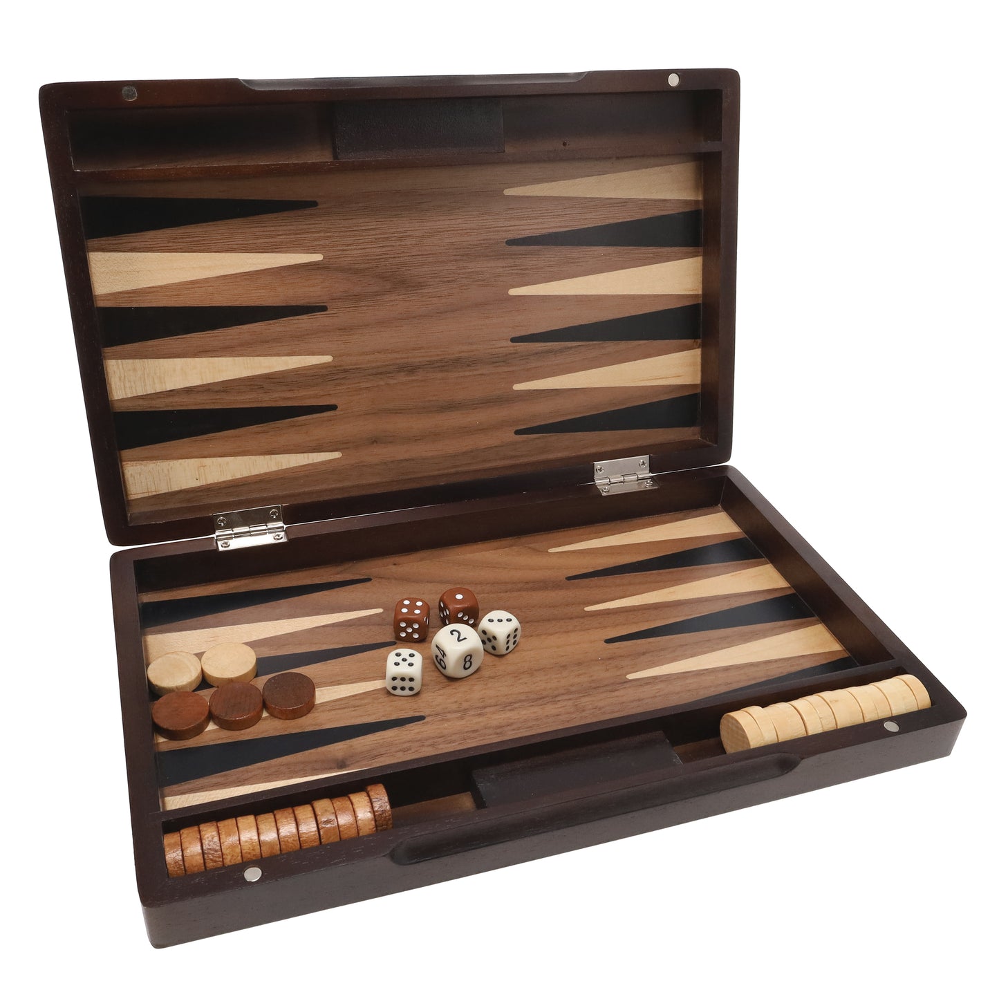 WE Games Backgammon Set with Walnut Stain Wood Case - 12 in.