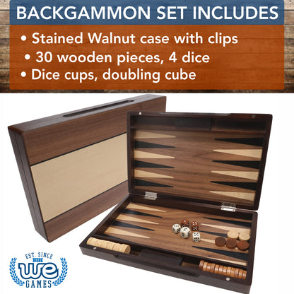 WE Games Backgammon Set with Walnut Stain Wood Case - 12 in.