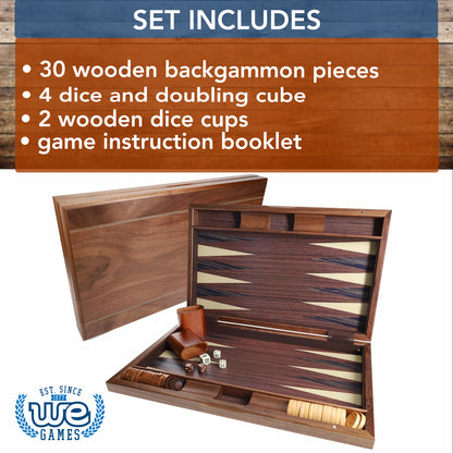 WE Games Travel Wood Inlaid Backgammon Board Game Set - 19 in.