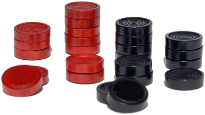 WE Games 14.5 in. Red and Black Solid Wood Checkers Set, Grooves in Board