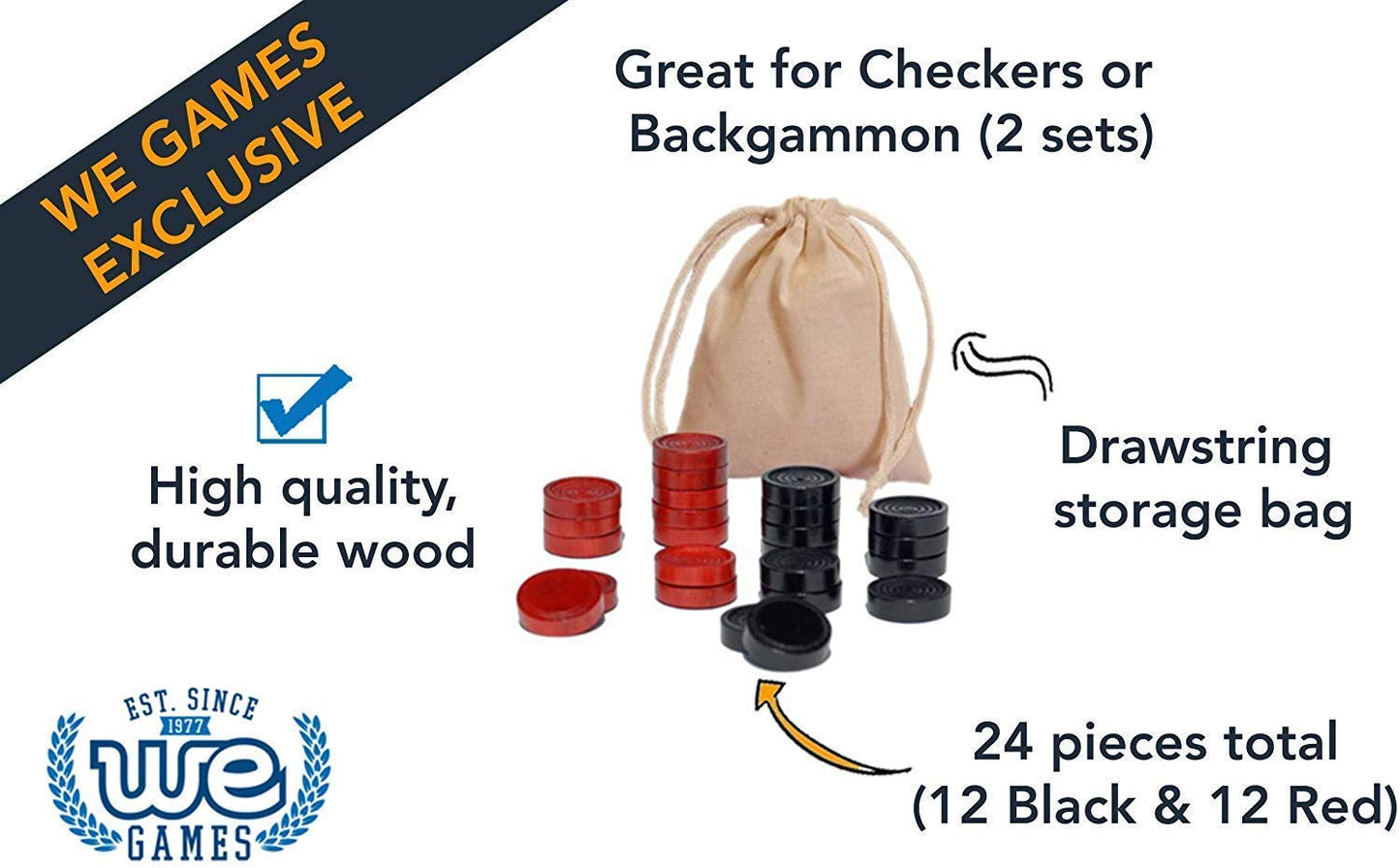 WE Games Wooden Checkers with Stackable Ridges