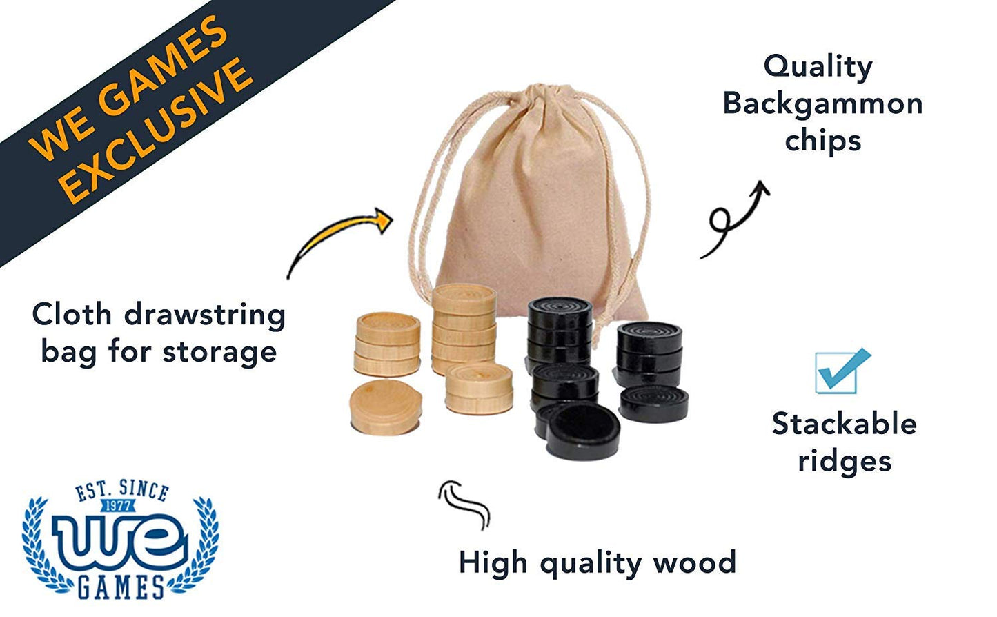 WE Games Wooden Checkers with Stackable Ridges