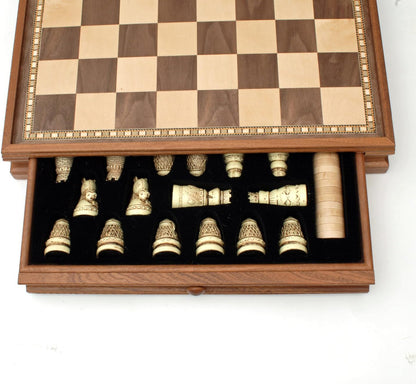 WE Games Medieval Chess & Checkers Game Set - Wood Board with Storage Drawers 15 in.