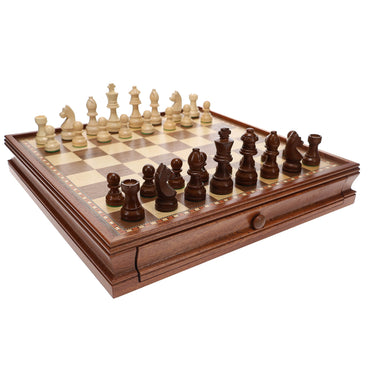 WE Games French Staunton Wood Chess & Checkers Set, 15 inch Board with Storage