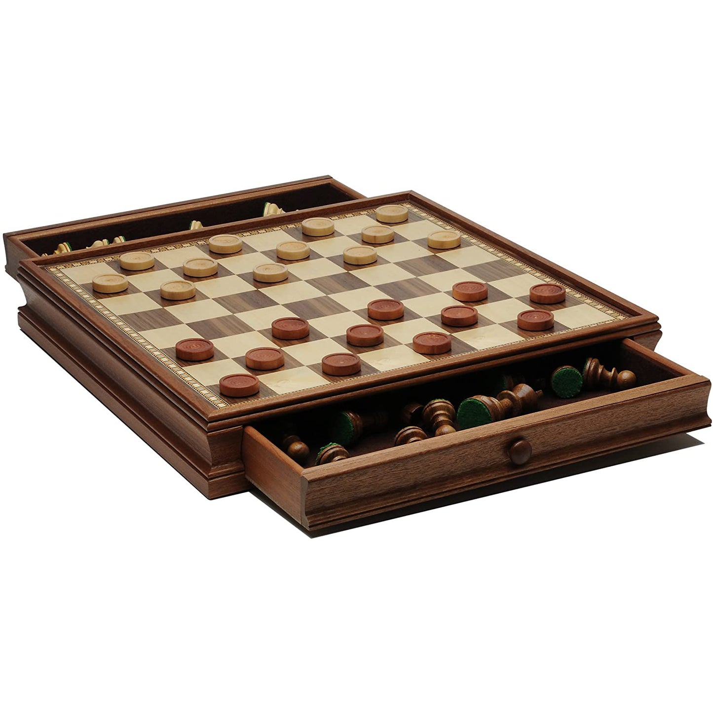 WE Games French Staunton Wood Chess & Checkers Set, 15 inch Board with Storage