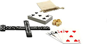 WE Games Mini Double 6 Dominoes, Dice and Card Travel Game