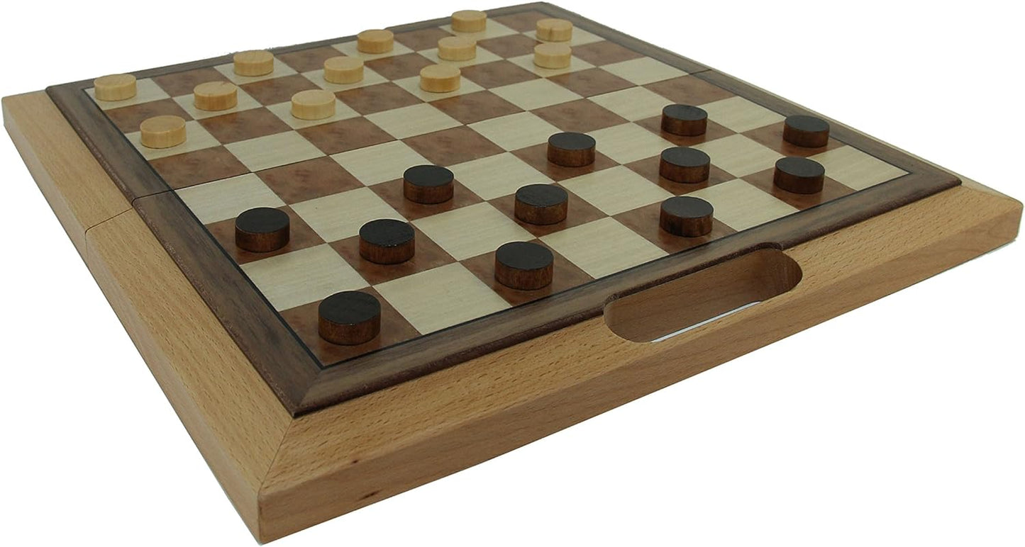 3-in-1 Camphor Wood Chess, Checkers and Backgammon Game Set with a Folding Board and Handle for Easy Travel