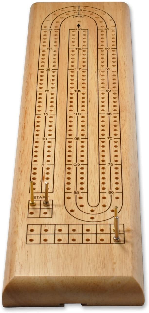 WE Games Classic Cribbage Set - Solid Wood Continuous 2 Track Board with Metal Pegs