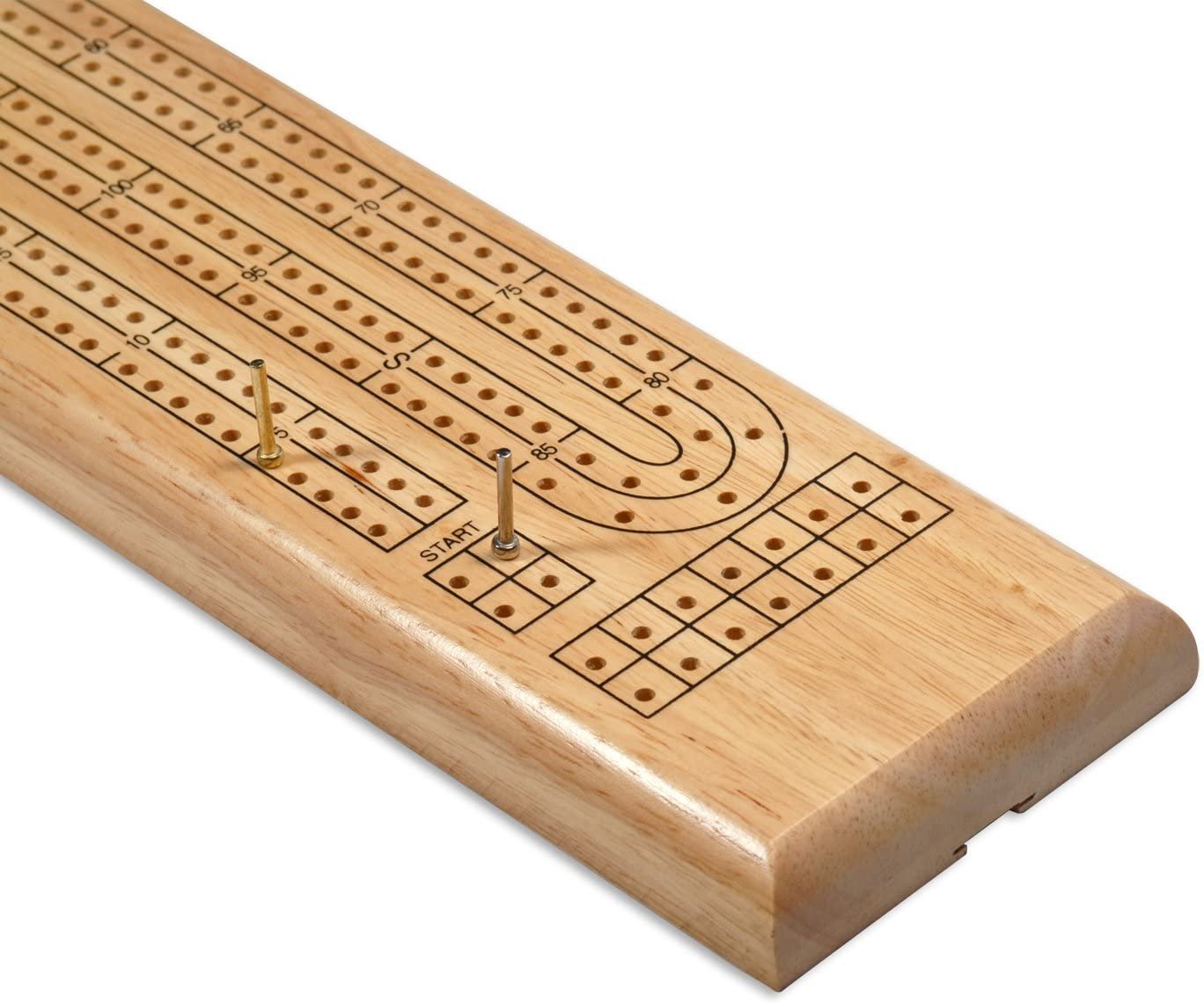 WE Games Classic Cribbage Set - Solid Wood Continuous 2 Track Board with Metal Pegs