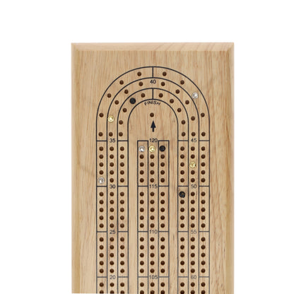 WE Games Classic Cribbage Set - Solid Wood Continuous 3 Track Board with Metal Pegs